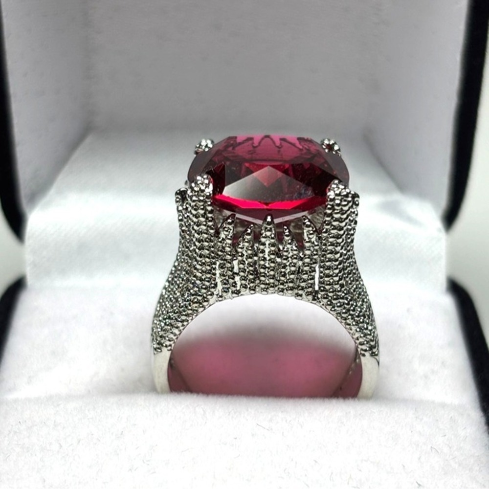 Ring Silver Tone Red Gemstone Statement Cocktail Style New